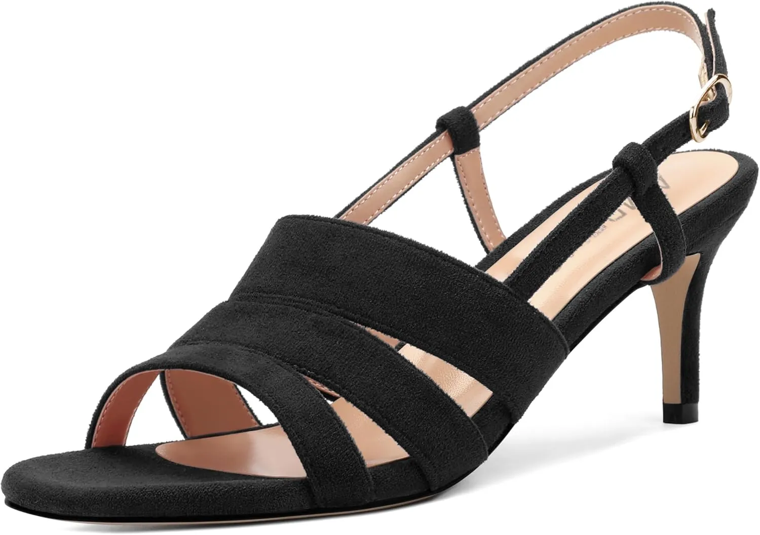 AMBELIGHT Women'S Strappy Low Kitten Slingback Heels Round Open Toe Ankle Buckle Suede Sandals Casual Comfortable Dress Wedding Work Shoes For Women 2.5 Inch