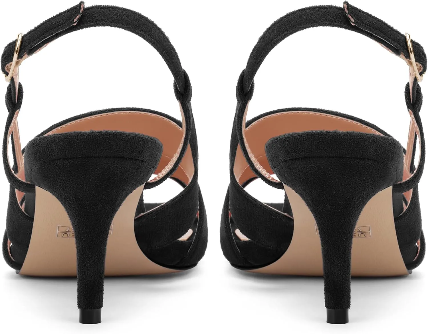 AMBELIGHT Women'S Strappy Low Kitten Slingback Heels Round Open Toe Ankle Buckle Suede Sandals Casual Comfortable Dress Wedding Work Shoes For Women 2.5 Inch