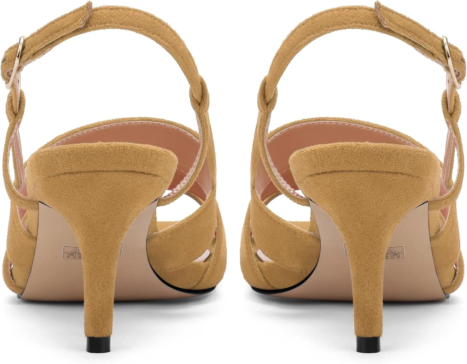 AMBELIGHT Women'S Strappy Low Kitten Slingback Heels Round Open Toe Ankle Buckle Suede Sandals Casual Comfortable Dress Wedding Work Shoes For Women 2.5 Inch