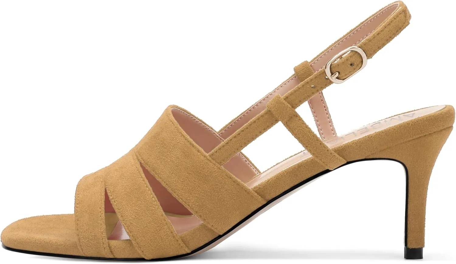 AMBELIGHT Women'S Strappy Low Kitten Slingback Heels Round Open Toe Ankle Buckle Suede Sandals Casual Comfortable Dress Wedding Work Shoes For Women 2.5 Inch