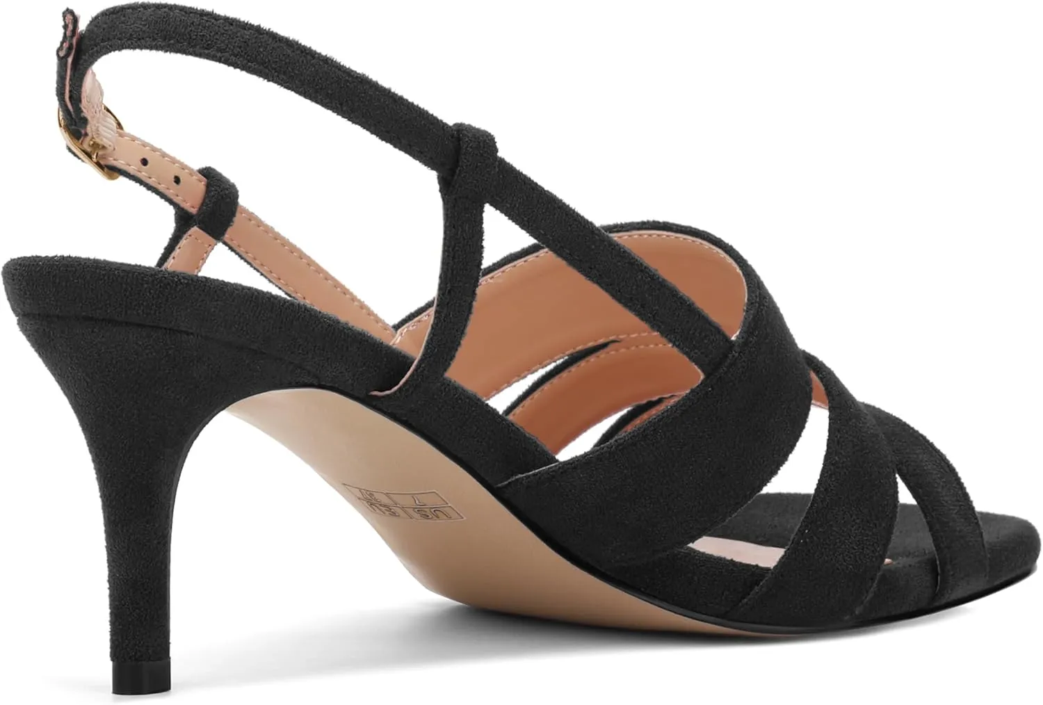 AMBELIGHT Women'S Strappy Low Kitten Slingback Heels Round Open Toe Ankle Buckle Suede Sandals Casual Comfortable Dress Wedding Work Shoes For Women 2.5 Inch