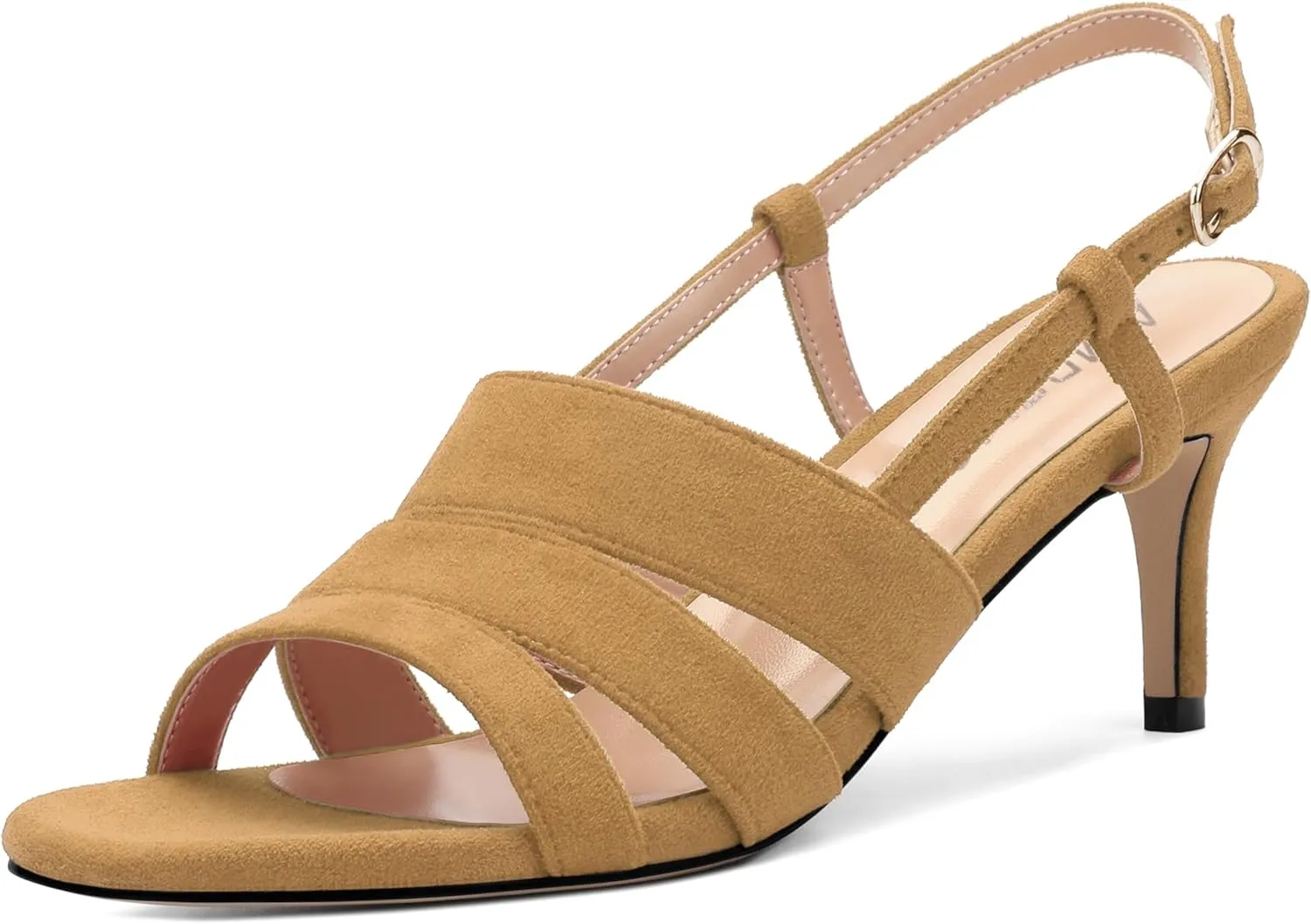 AMBELIGHT Women'S Strappy Low Kitten Slingback Heels Round Open Toe Ankle Buckle Suede Sandals Casual Comfortable Dress Wedding Work Shoes For Women 2.5 Inch