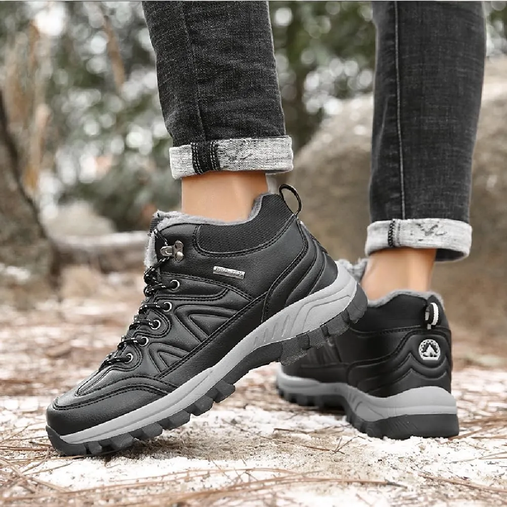 Asifn Mens Hiking Snow Boots Padded Warm Cotton Shoes Non-slip Lightweight Sneakers Waterproof Fur Lined Bare Boots
