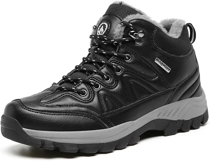 Asifn Mens Hiking Snow Boots Padded Warm Cotton Shoes Non-slip Lightweight Sneakers Waterproof Fur Lined Bare Boots