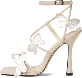AUMOTED Womens Butterfly Heels Sandals Stilettos High Heels Strappy Square Open Toe Spool Butterfly Heeled Sandals 4 Inch Wedding Dress Shoes