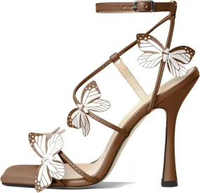 AUMOTED Womens Butterfly Heels Sandals Stilettos High Heels Strappy Square Open Toe Spool Butterfly Heeled Sandals 4 Inch Wedding Dress Shoes