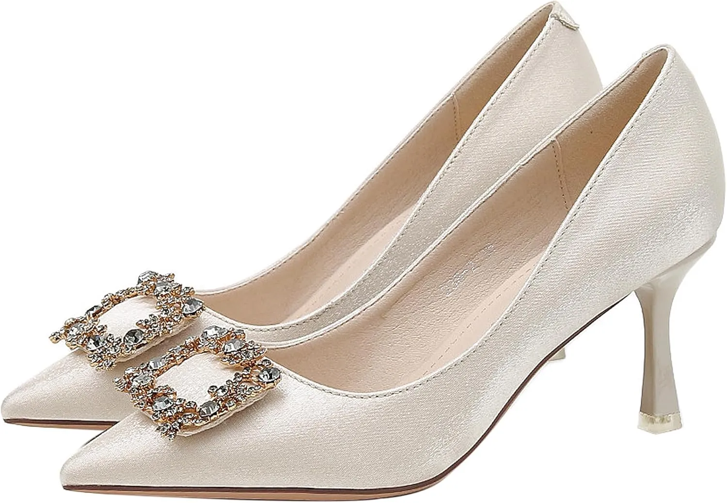 Closed Toe High Heels Rhinestone Pumps Stiletto Sparkly Pointed Wedding Bridal Dress Shoes Banquet Rhinestones Square Buckle Red