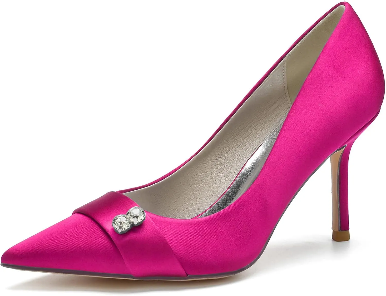 FufoneUS Women's Bridal Shoes Closed Toe 3.35" Stiletto Heel Lace Satin Pumps Evening Wedding Heels,Rose red,11
