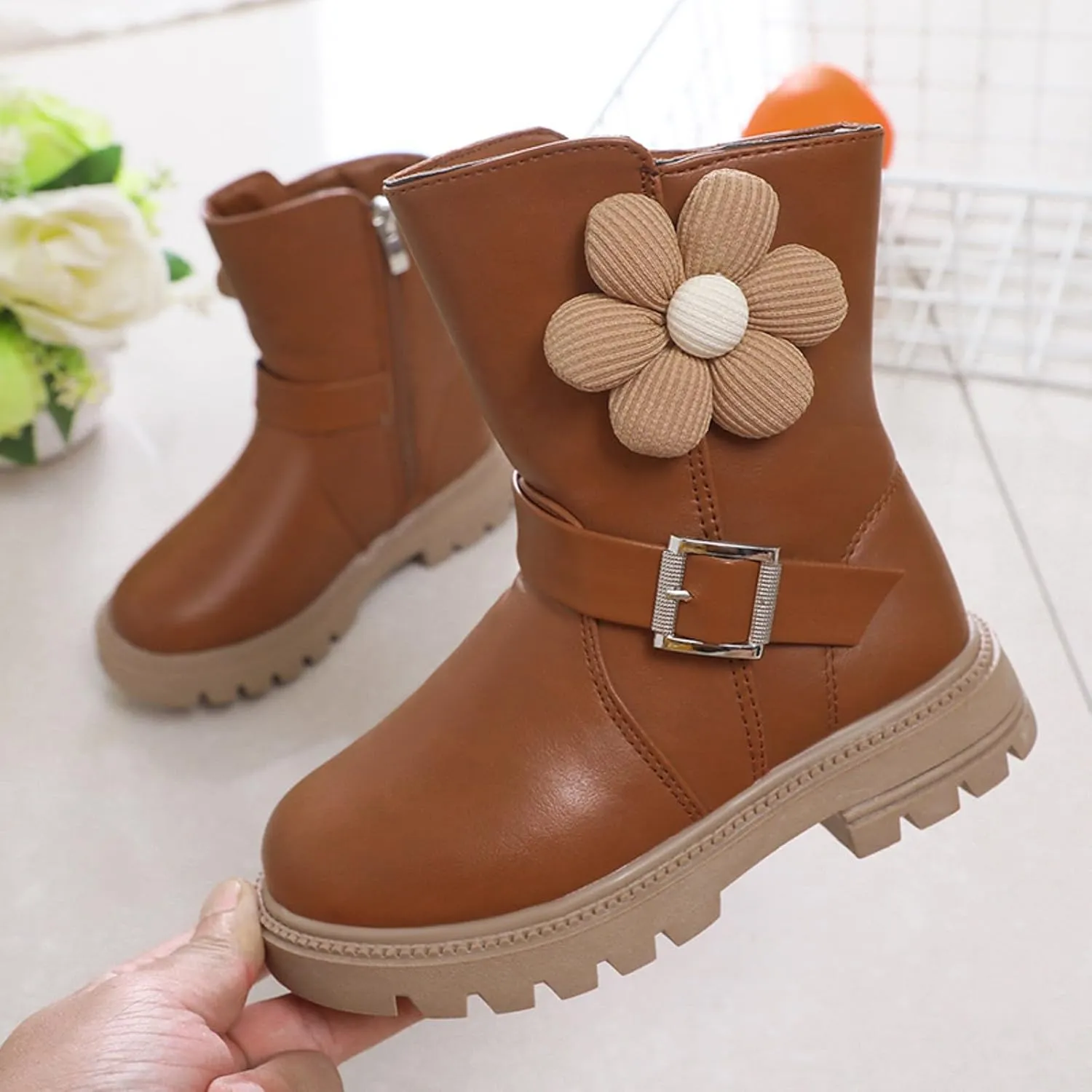 Kids Ankle Boots for Girls Chunky Low Block Heel Short Dress Booties Kids Lightweight Hiking Shoes with Side Zipper
