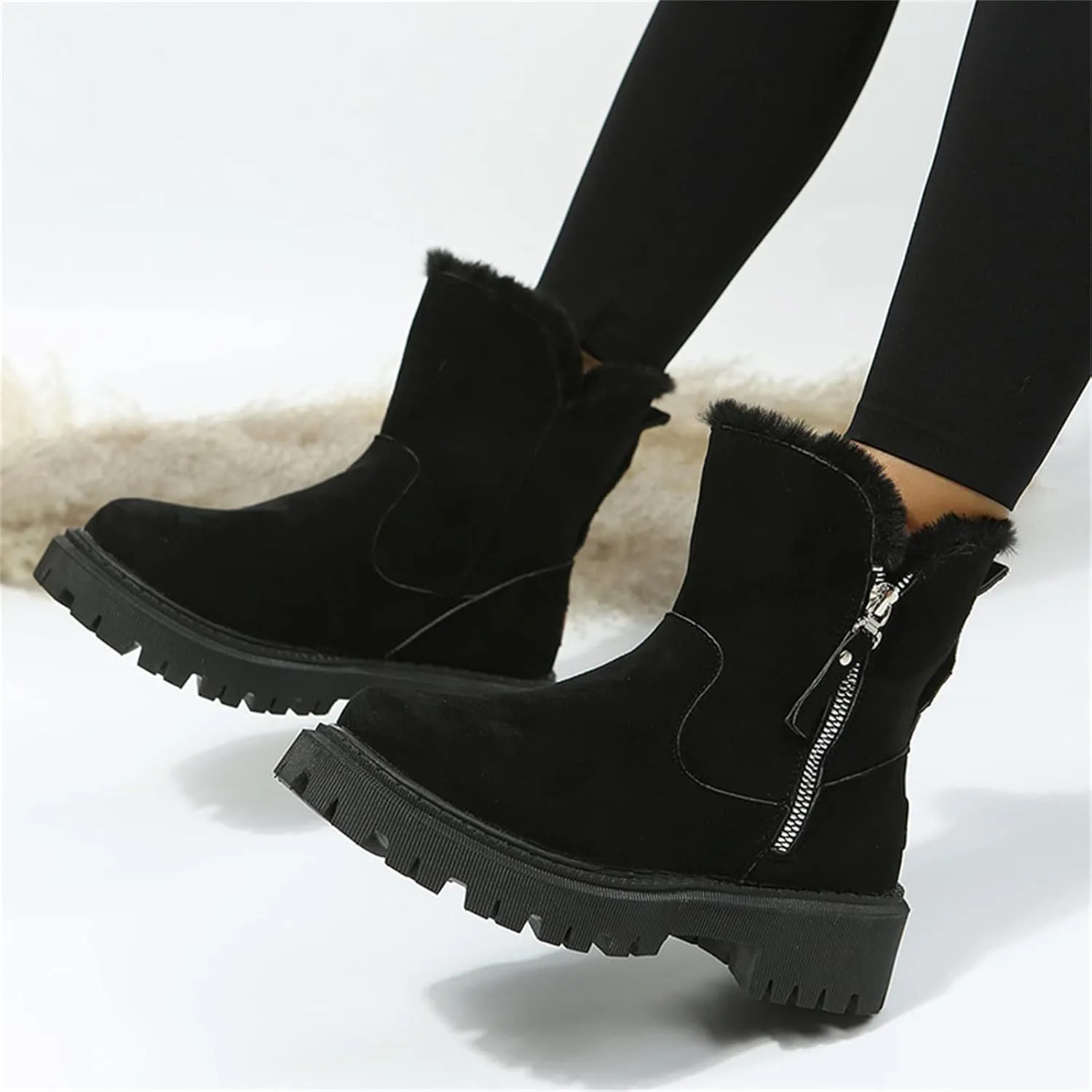 Ladmiple Winter Fashion Boots For Women 2024 High-top Snow Boots Slip on Warm Outdoor Fur Lined Ankle Booties Loafers Shoes