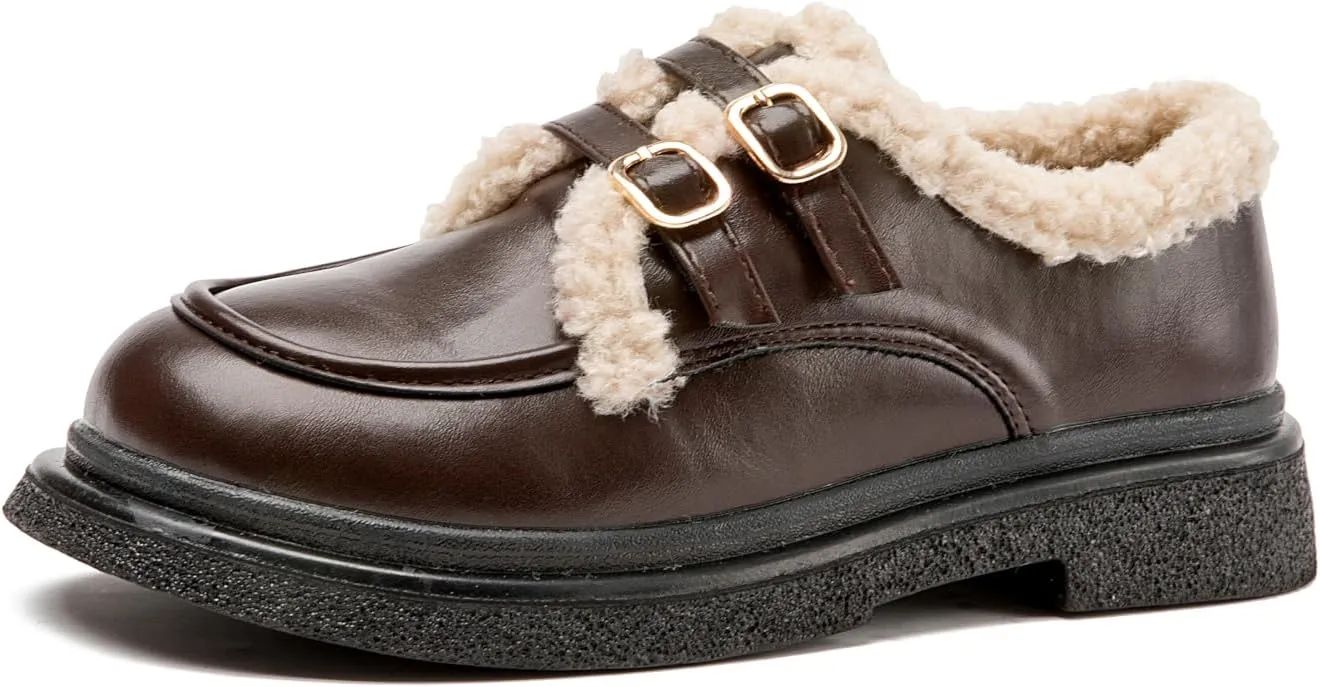 Loafers for Women Casual Platform Chunky Heeled Loafers Fashion Warm Fur Lined Suede Mary Jane Shoes Sneakers