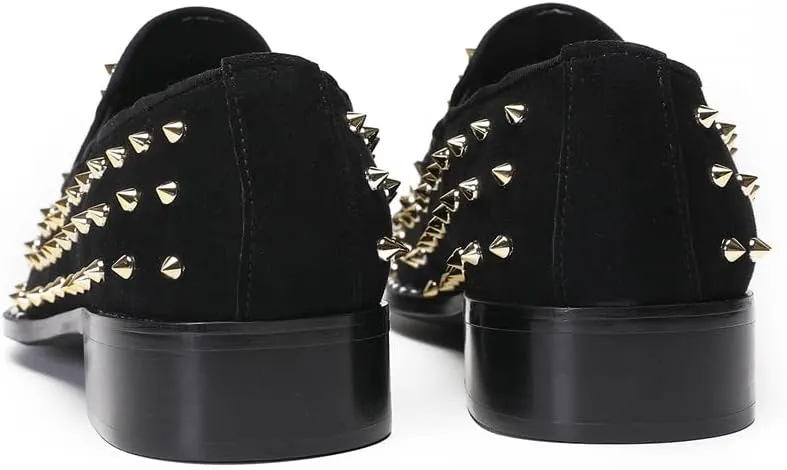 Men's Studded Loafers Penny Loafers Suede Slip-On Dress Shoes with Gold Metal Toe Tiger Emblem Wedding Disco Ballroom Mocasines