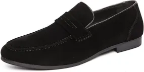 Men's Suede Handmade Low Heel Loafers Fashion Lightweight Round Toe Slip-On Flat Dress Mocassins Leisure Driving Business Penny Loafer