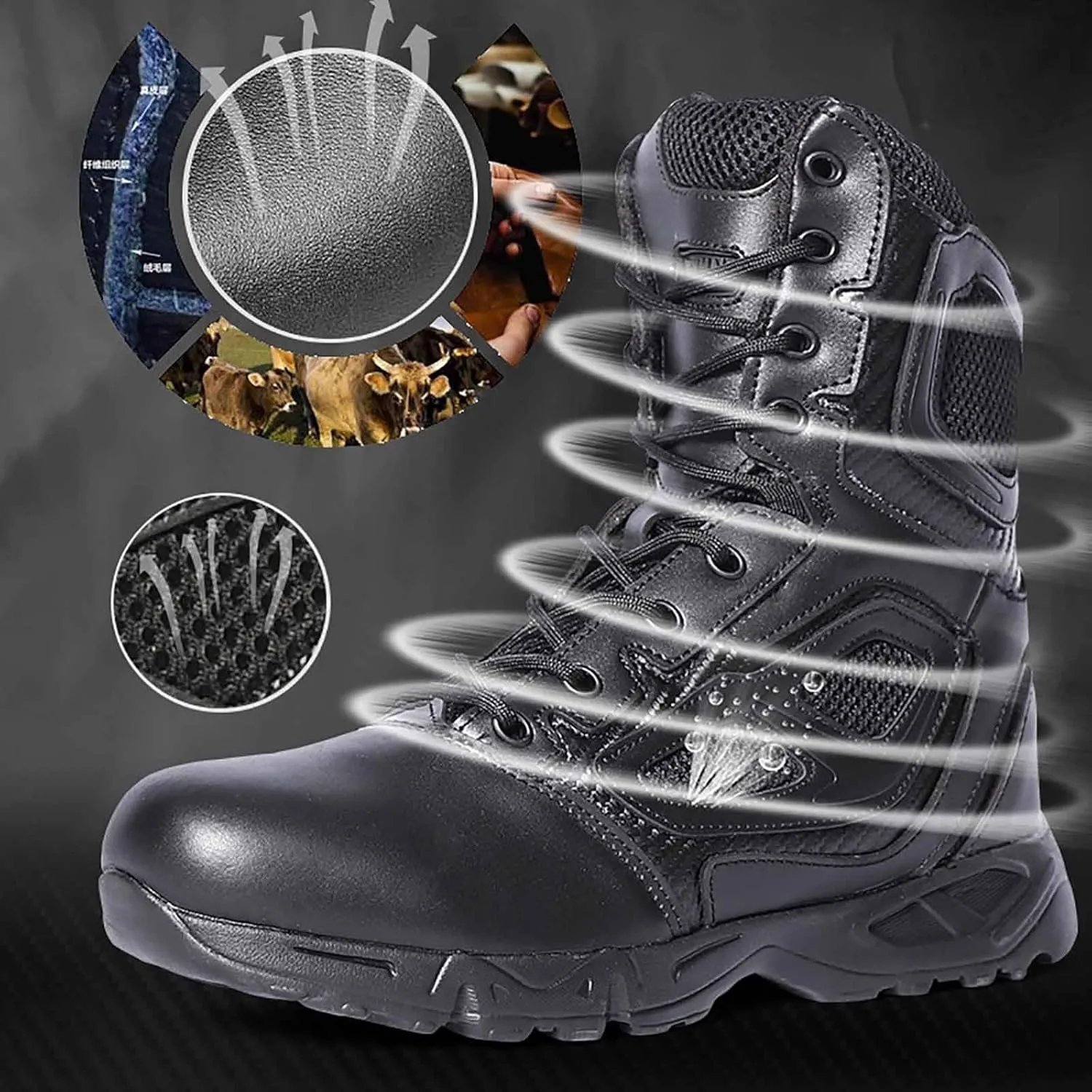 Men's Waterproof Military Boots, Breathable Military Combat Desert Boots Lightweight Non-Slip Hiking Outdoor Boots Men's Tactical Military Combat Boots