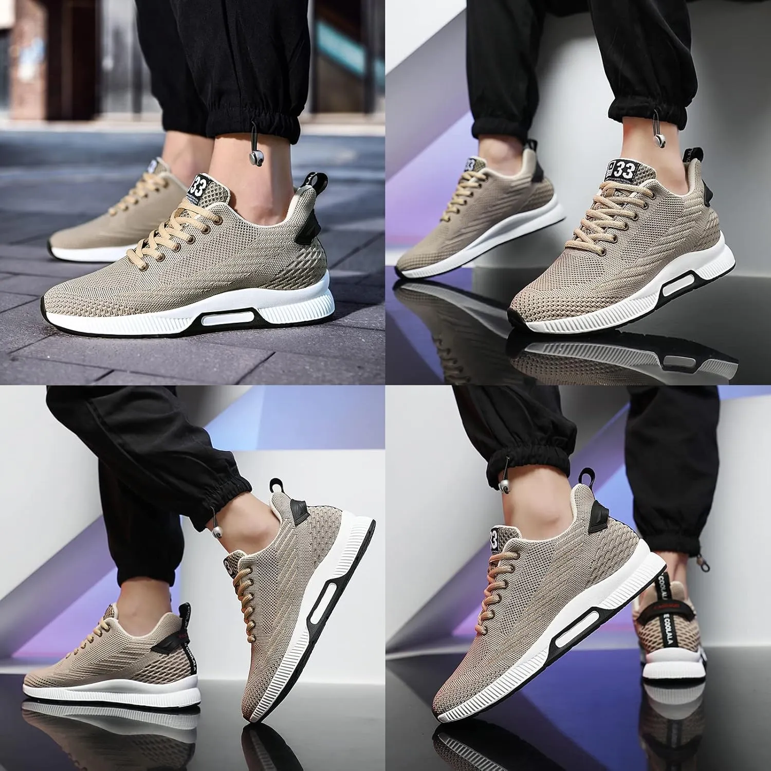 Mnplciea Men's Invisible Height Increasing Elevator Shoes 3.15 Inches Lace Up Road Running Sneakers Lightweight Breathable Knitted Sporty Trainers
