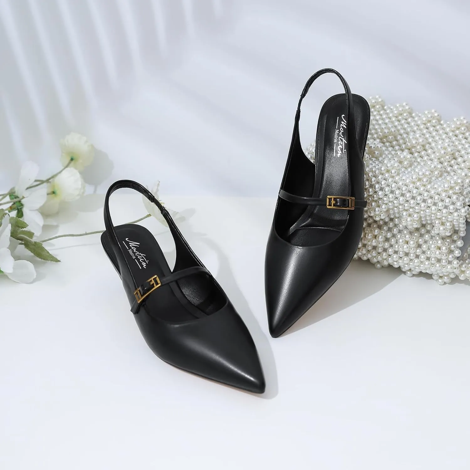 Mostrin Kitten Heels for Women Slingback Heels Pointed Closed Toe Heels Slip On Dress Pumps Shoes Low Women's Pumps for Dating Party Working