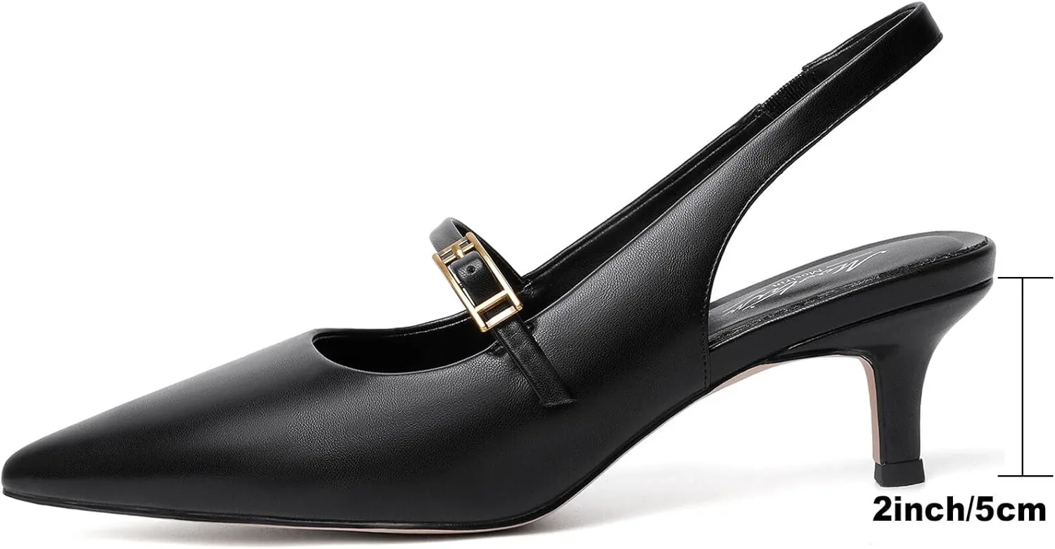 Mostrin Kitten Heels for Women Slingback Heels Pointed Closed Toe Heels Slip On Dress Pumps Shoes Low Women's Pumps for Dating Party Working