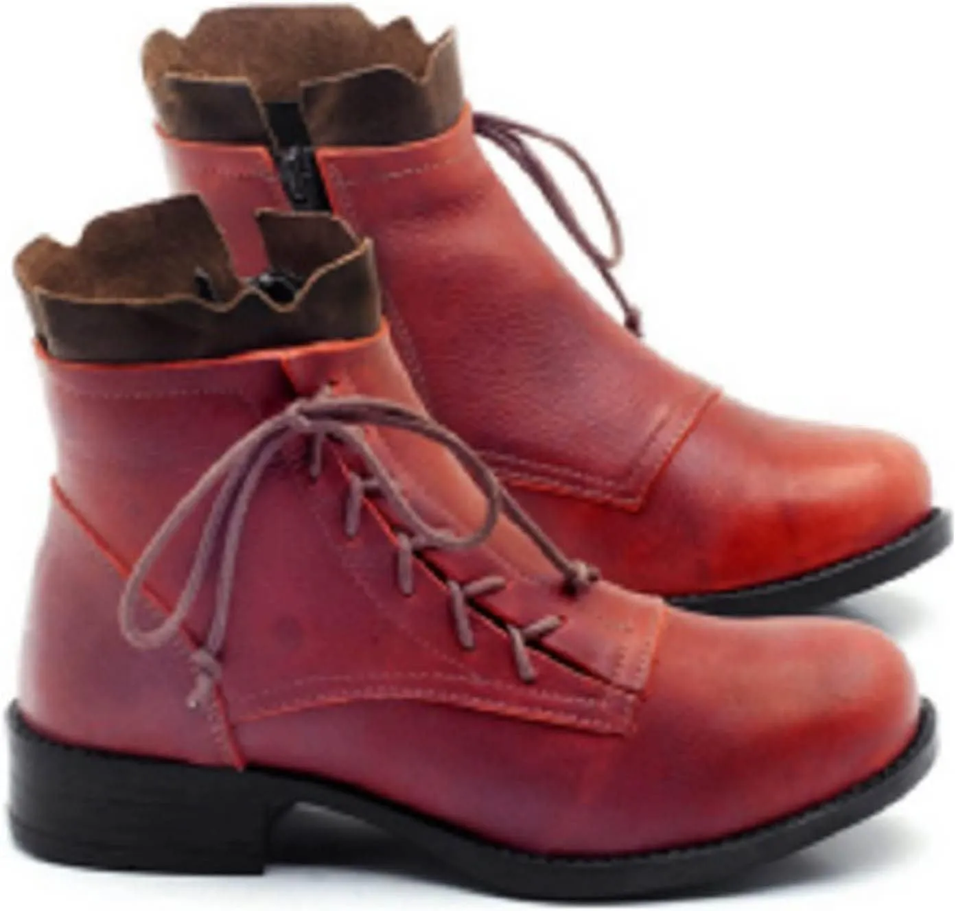 oiangi Chunky Boots for Women - Fashion Bandage Lace Up Side Zipper Ankle Booties Round Toe Mid Heel Mid Calf Boots Comfortable Casual Warm Shoes