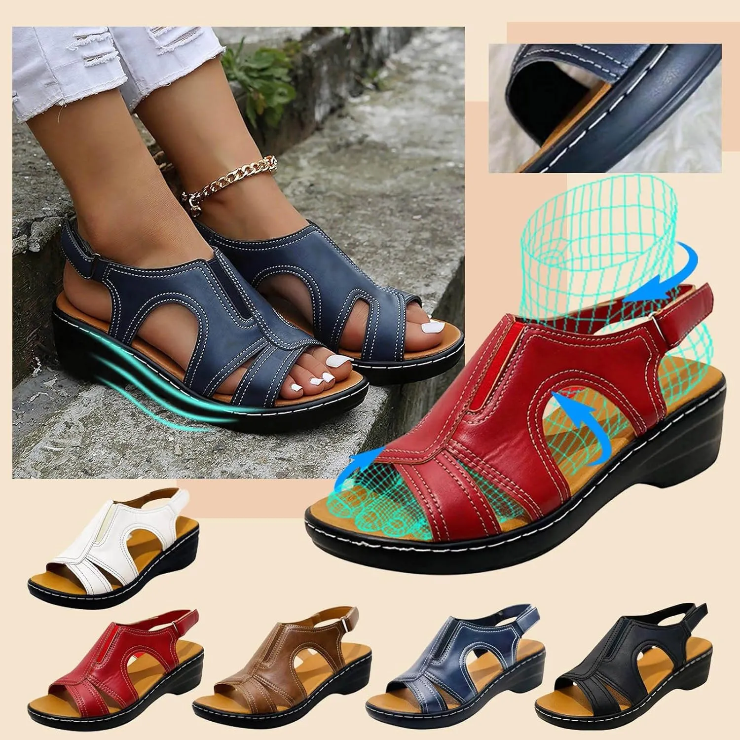 Orthopedic Sandals for Women, Women Platform Sandals Casual Summer Beach Flip Flops Sandals Breathable Wedge Sandals Shoes