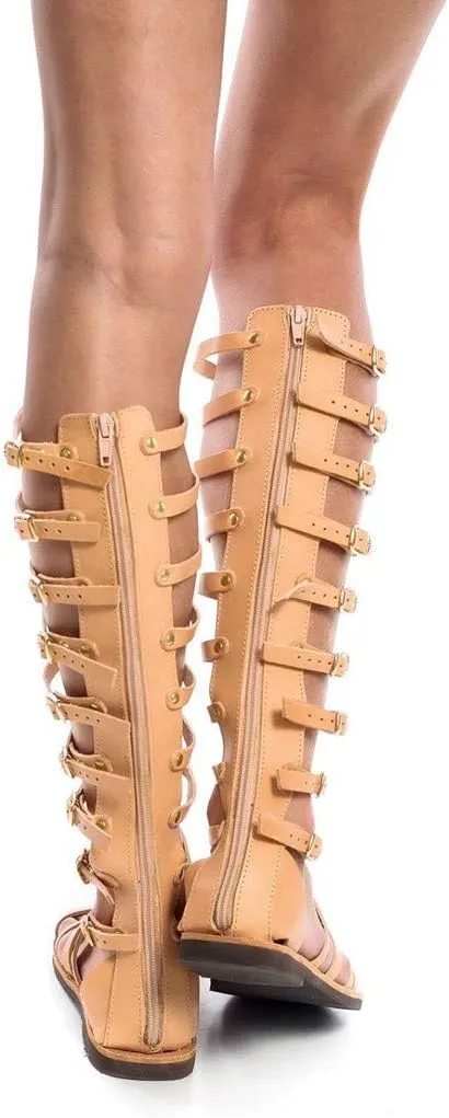 Sandals for Women Lace Up,Gladiator Sandals Platform Summer Beach Strappy Criss Cross Open Toe Knee High Flat Sandal
