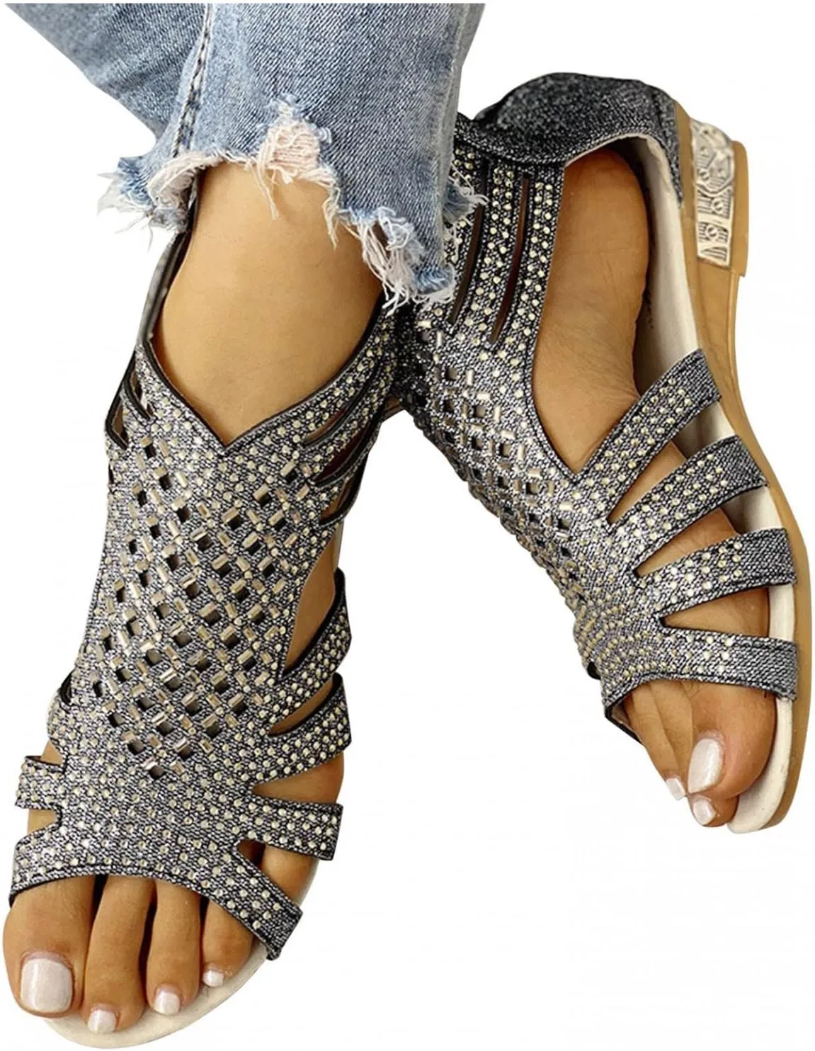 Sandals for Women Roman Sandals Slip-On Ankle Strap Flip Flop Open Toe Casual Summer Beach Gladiator Flat Sandal