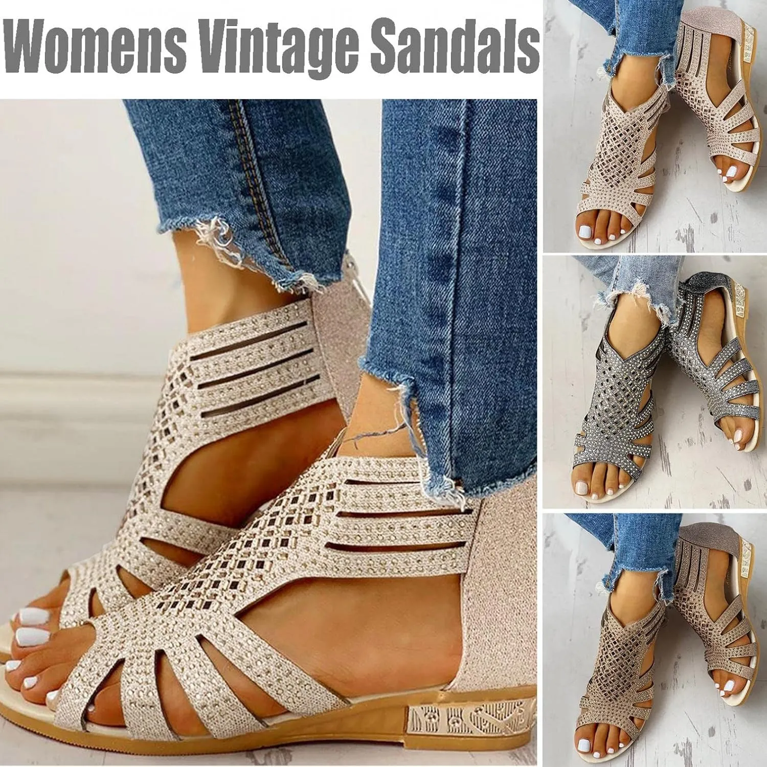 Sandals for Women Roman Sandals Slip-On Ankle Strap Flip Flop Open Toe Casual Summer Beach Gladiator Flat Sandal