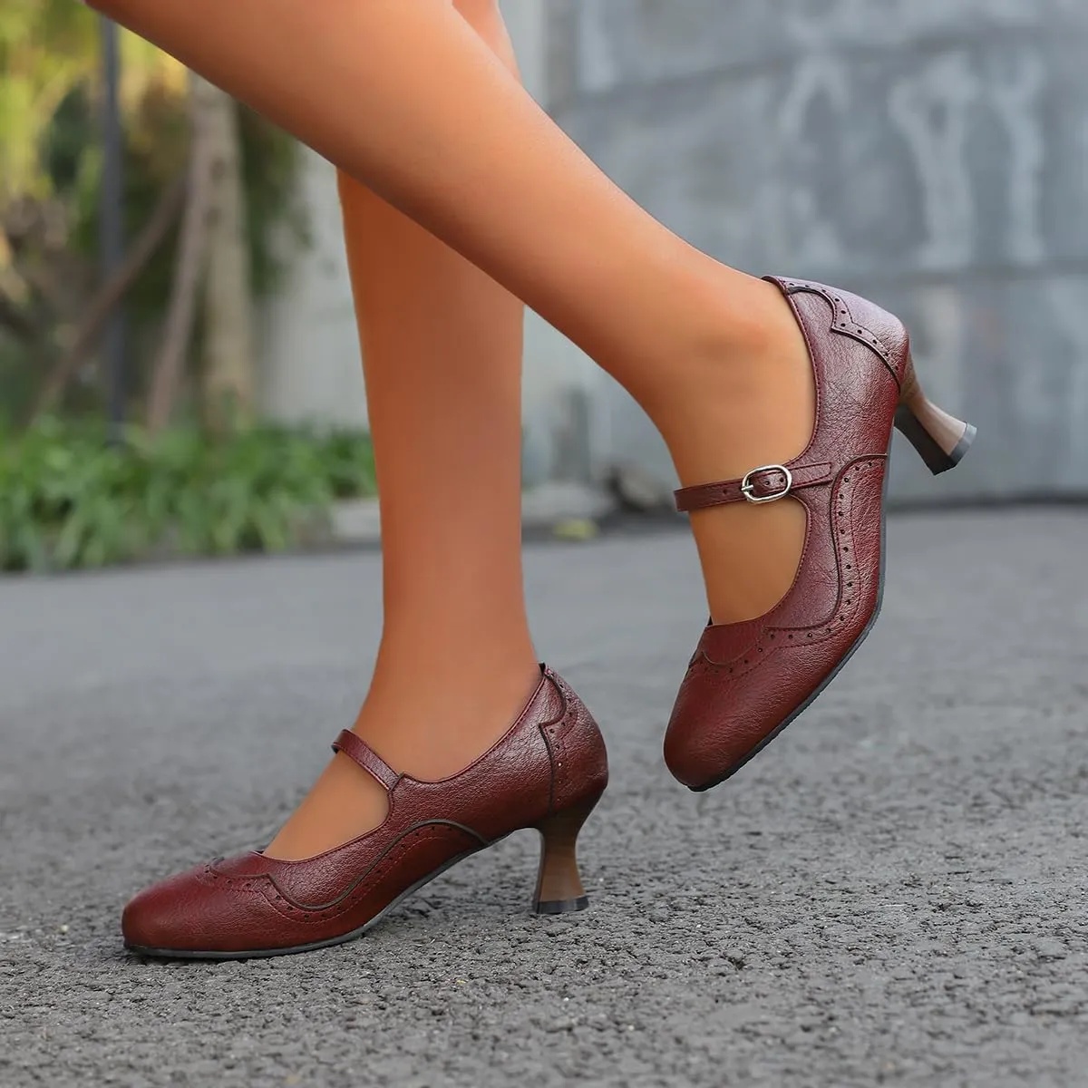 SHODENSE Women Kitten Heels Mary Jane Oxford Shoes Round Closed Toe Ankle Strap Dress Sandals Cutout Mid Block Heel Mary Jane Pumps Matte Criss-Cross Strappy Pumps Office Ladies Work Party 4-17 M US