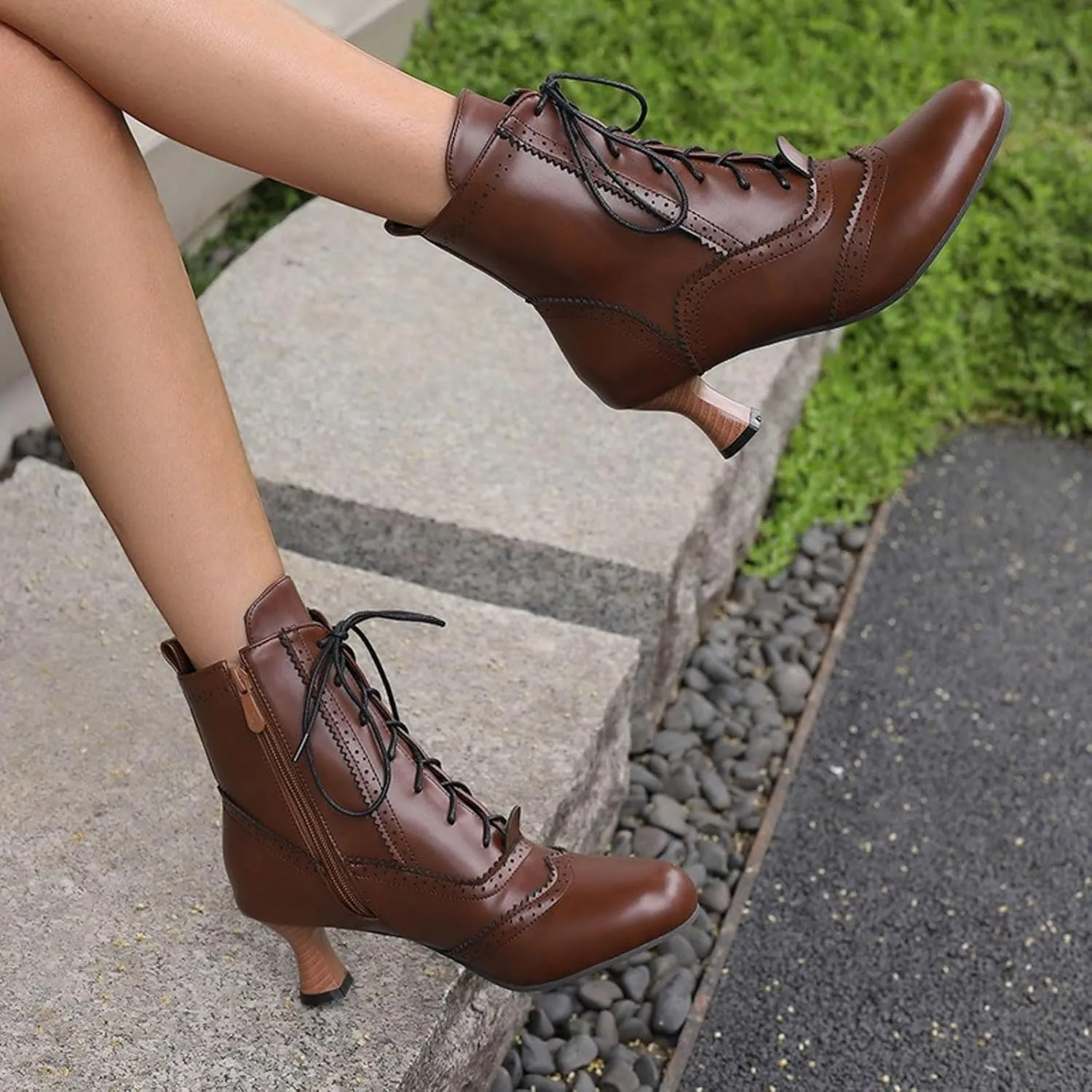 Victorian Boots for Women Kitten Heel,Vintage Lace Up Booties with Zipper Halloween Cosplay Boots Fashion Dance Shoes