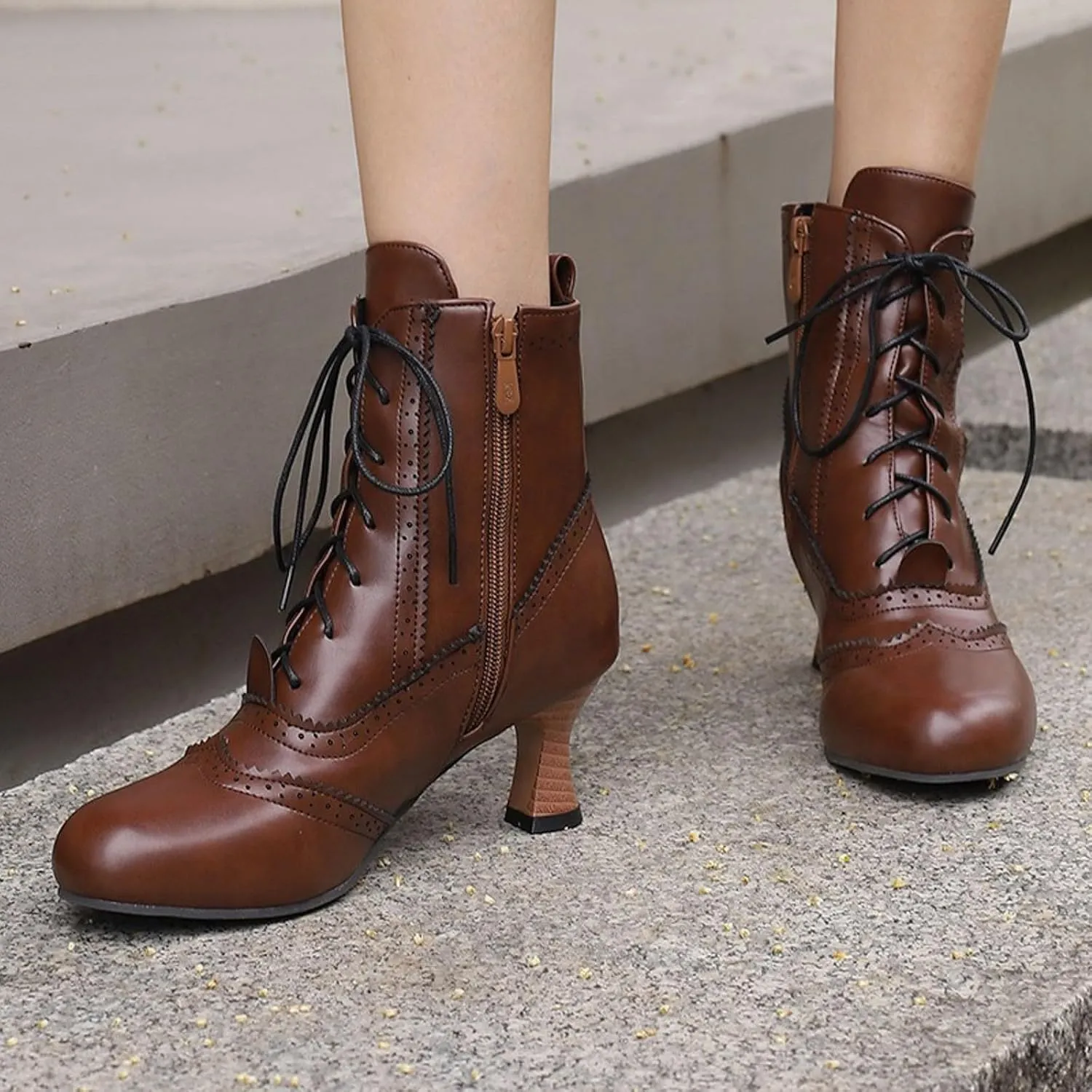 Victorian Boots for Women Kitten Heel,Vintage Lace Up Booties with Zipper Halloween Cosplay Boots Fashion Dance Shoes