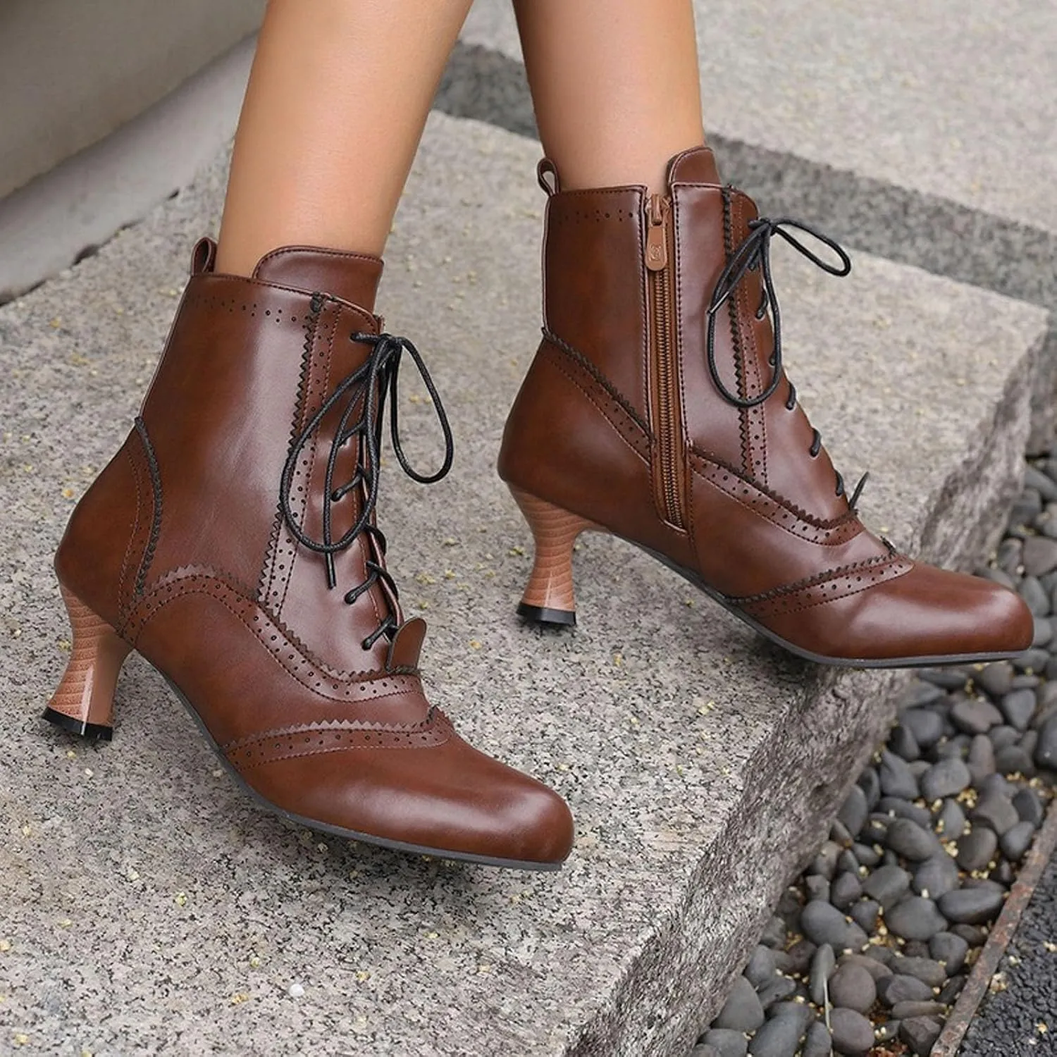 Victorian Boots for Women Kitten Heel,Vintage Lace Up Booties with Zipper Halloween Cosplay Boots Fashion Dance Shoes