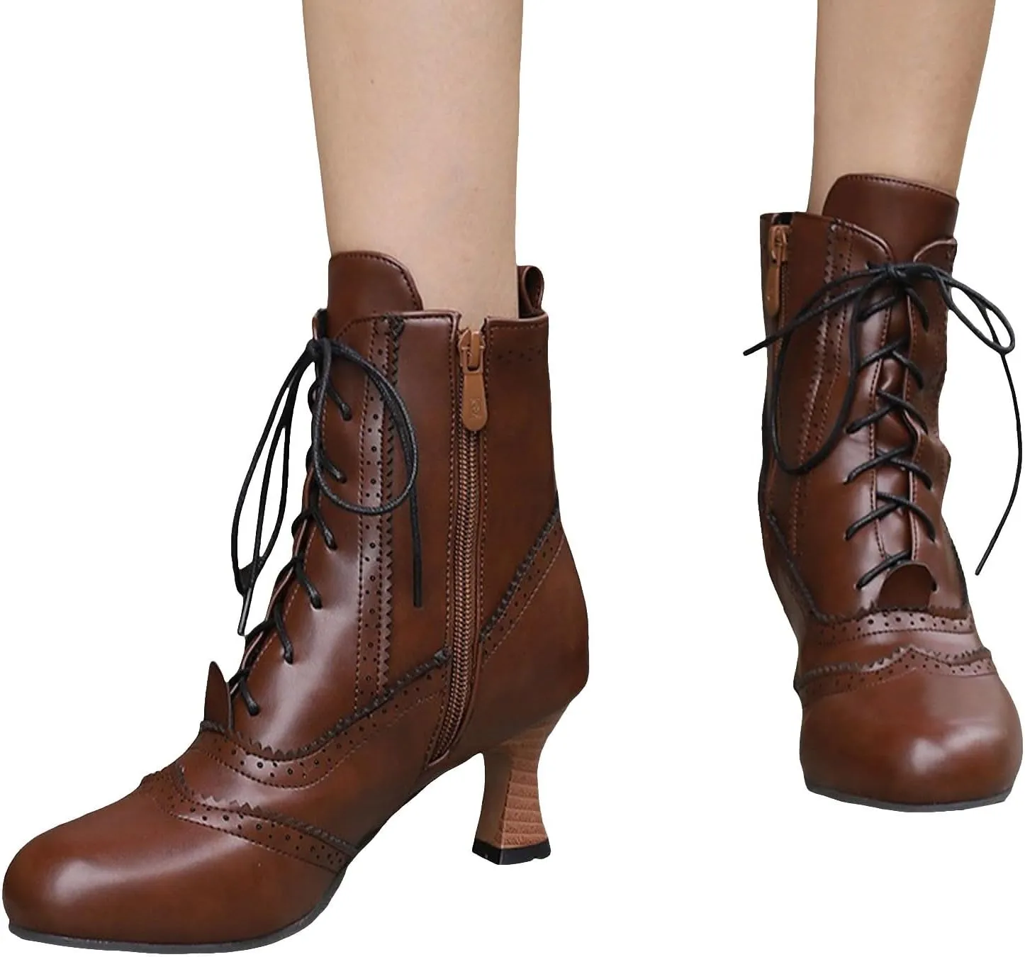 Victorian Boots for Women Kitten Heel,Vintage Lace Up Booties with Zipper Halloween Cosplay Boots Fashion Dance Shoes