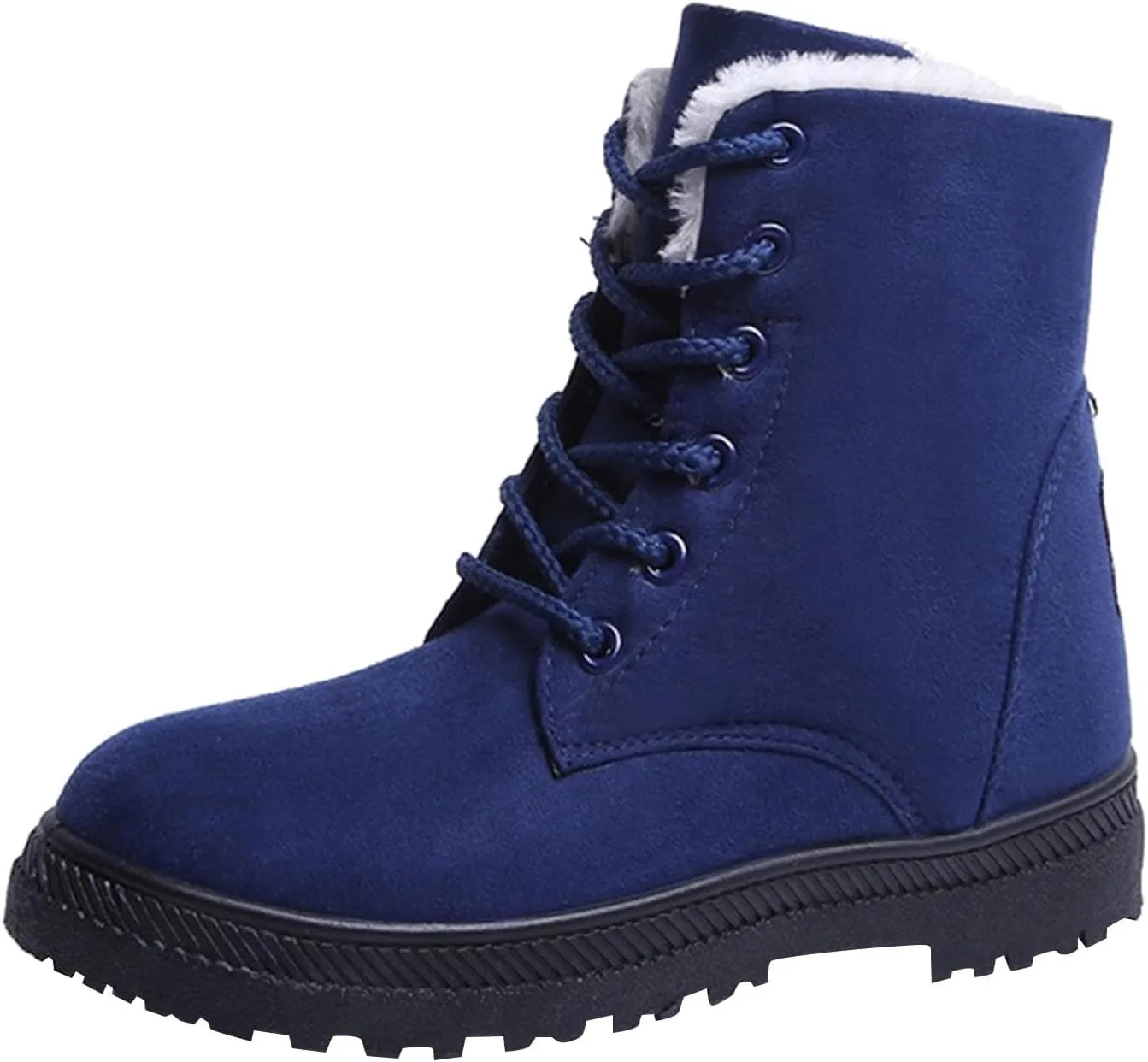 Winter Boots for Women Wide Width,Warm Fur Lined Snow Boots Casual Lace Up Ankle Boots Platform Round ToeFlat Boots