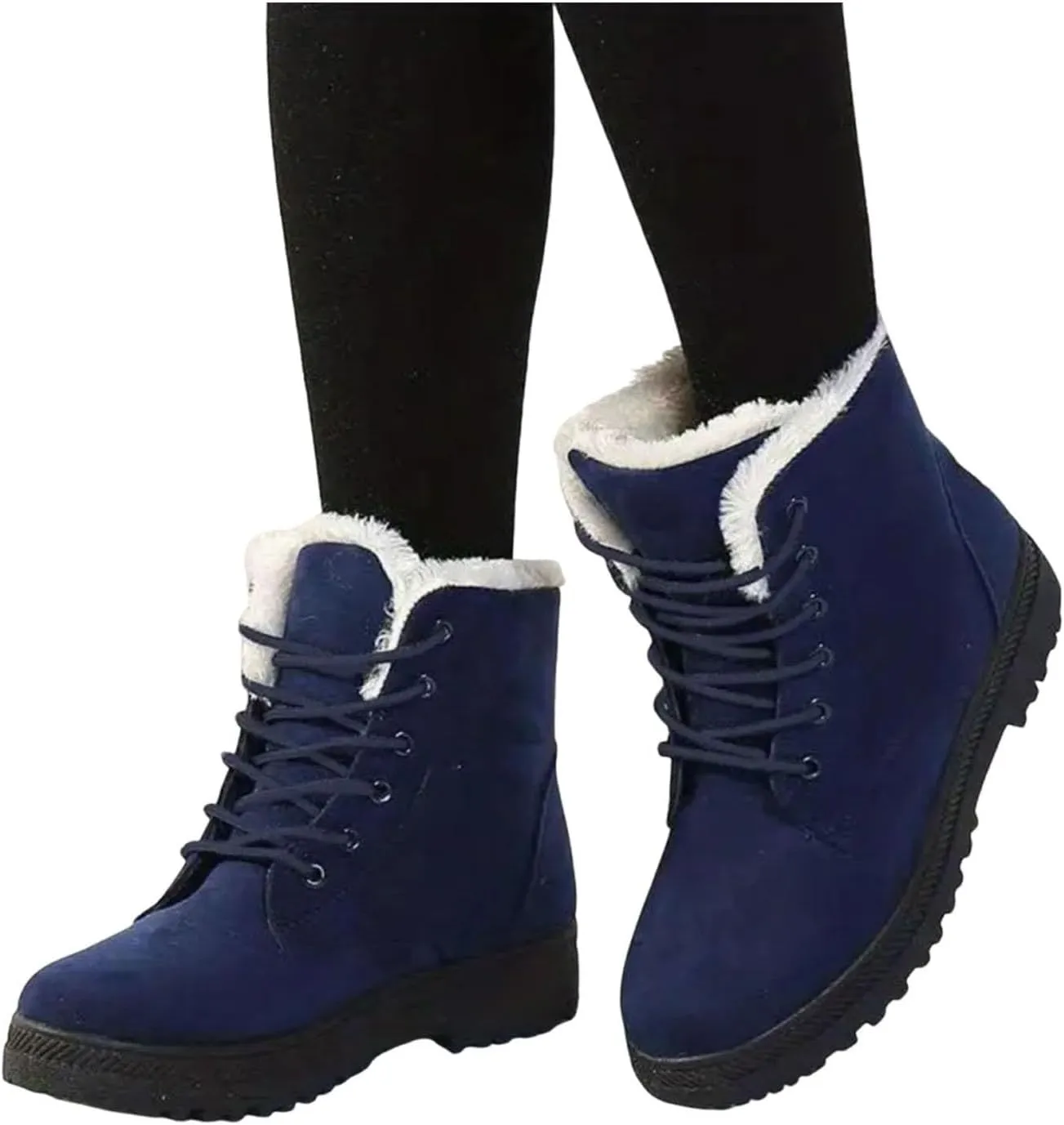 Winter Boots for Women Wide Width,Warm Fur Lined Snow Boots Casual Lace Up Ankle Boots Platform Round ToeFlat Boots