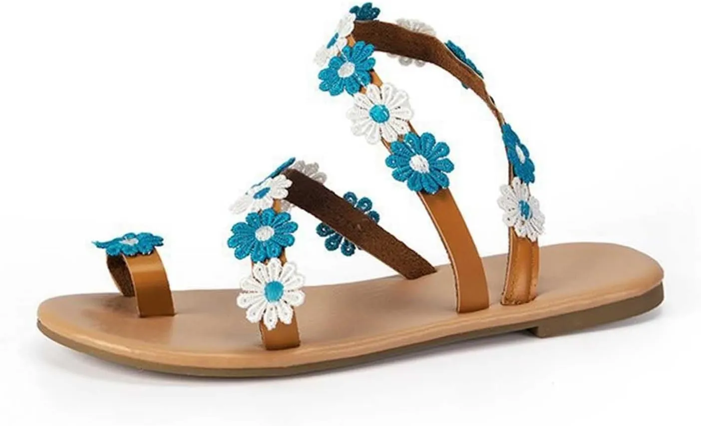Womens Ethnic Style Beach Sandals Summer Dressy Boho Vacation Flats Trendy Flower Decor Clip Toe Sandal Flip Flops